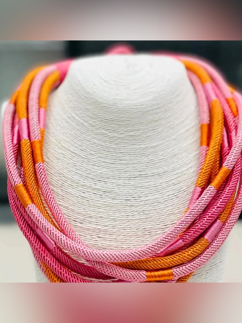 Lilly Colorblock Rope Necklace in Pink and Orange